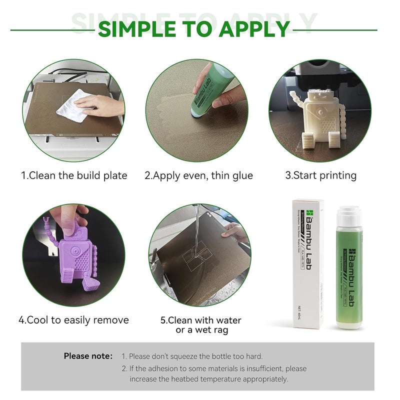 ENOMAKER Bamboo Lab 3D Printer Bed Adhesive 2PCS,3D Print Glue for Hot Bed,Avoid Warping for Printing ABS,PLA,PETG on Various Build Plate with Stronger Adhesion,No Residue,Durable than Glue Stick-60ml - Image 3